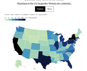 Map of U.S. physicians by gender.